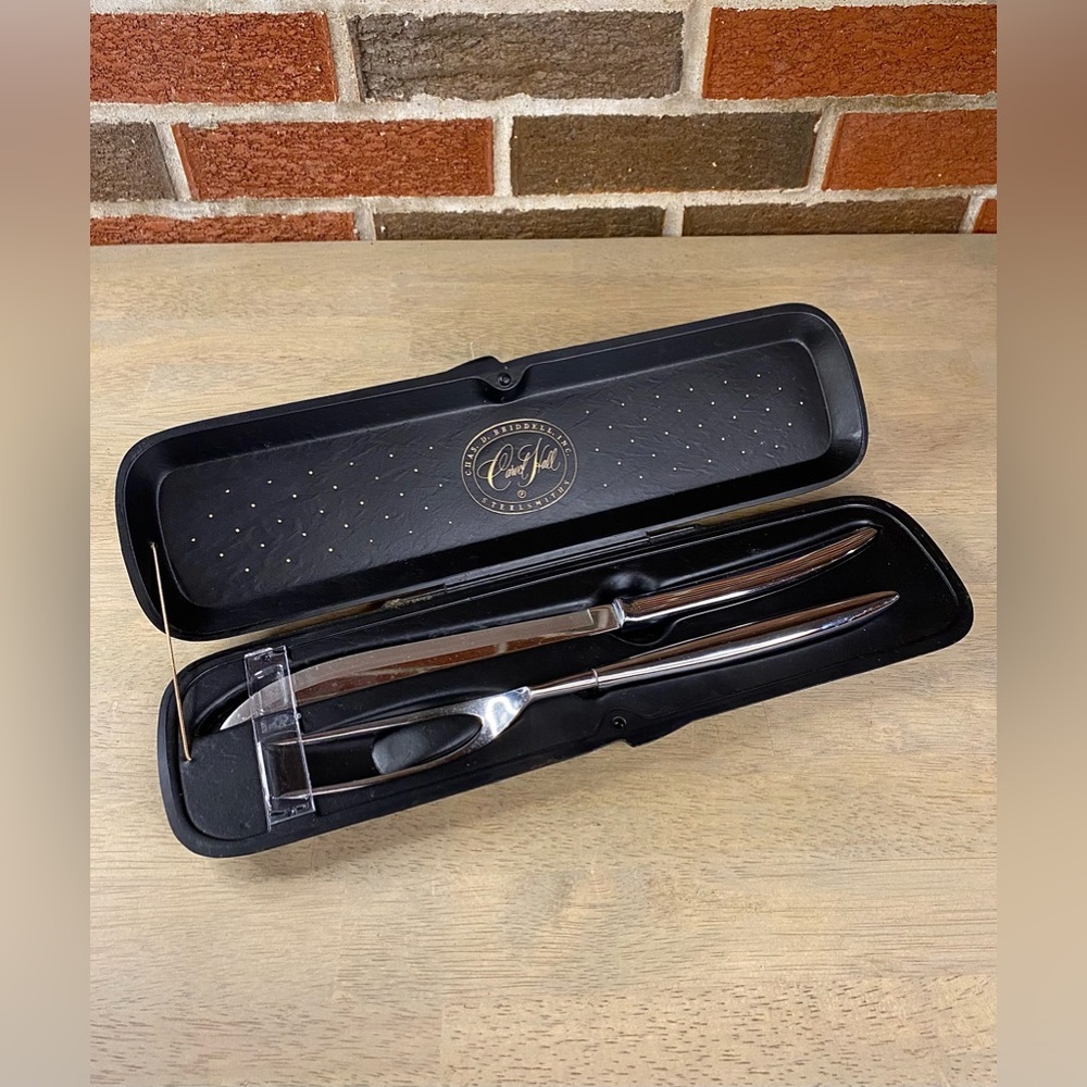 Elegant Meat Carving Set Knife‎ & Fork Chas. D. Briddell Carvel Hall Steelsmiths
